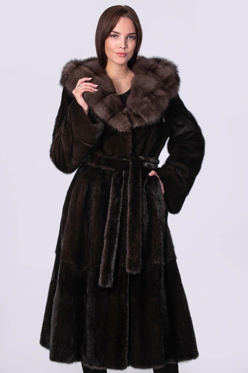 Норковая шуба с капюшоном из соболя фото