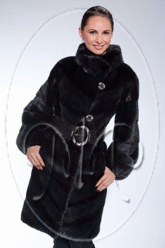 Шуба из норки с воротником стойка и поясом фото