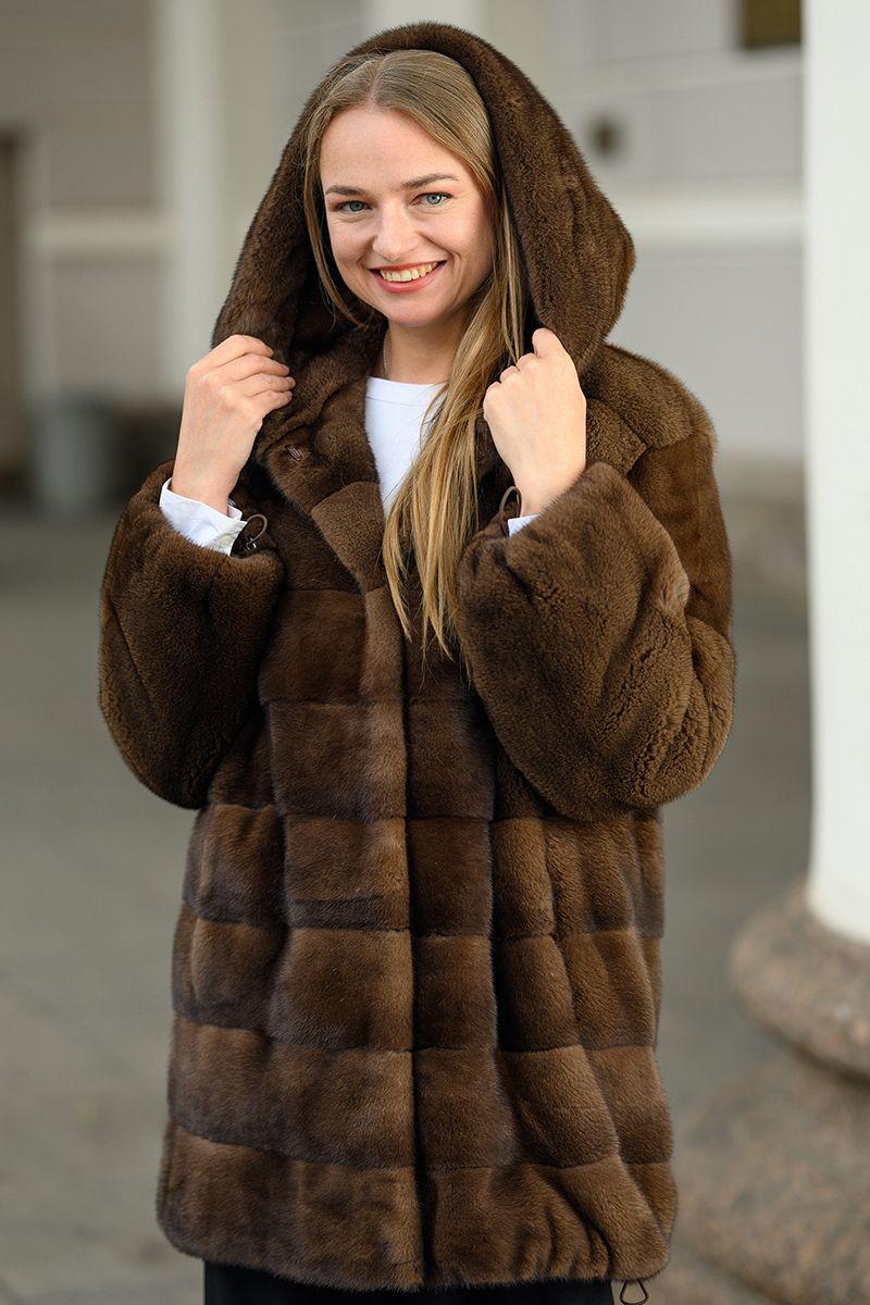 Норковая шуба с капюшоном фото