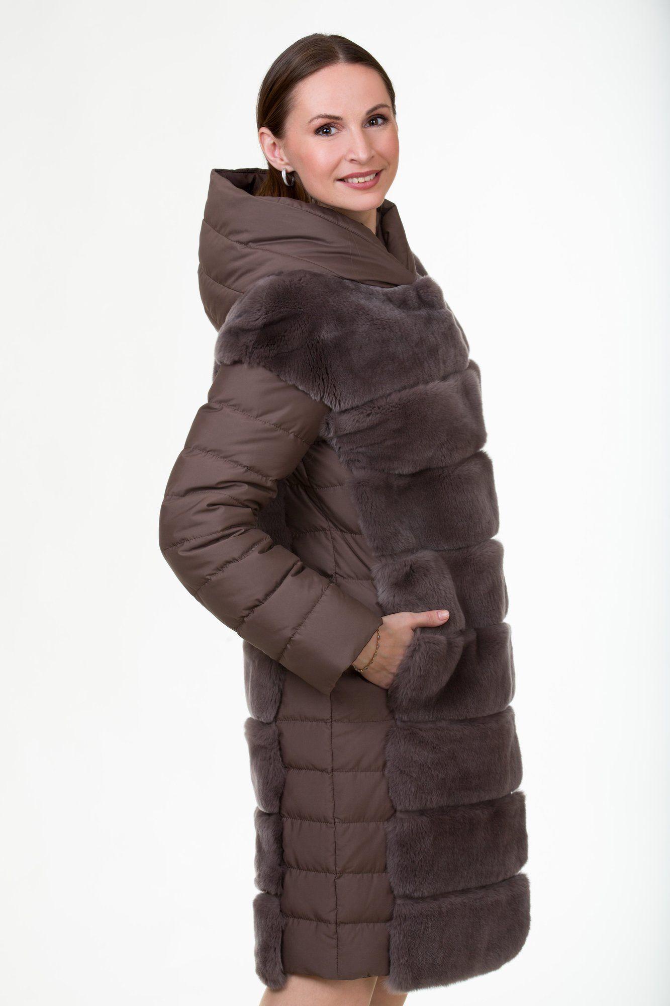 Куртка из кролика с отделкой из ткани фото