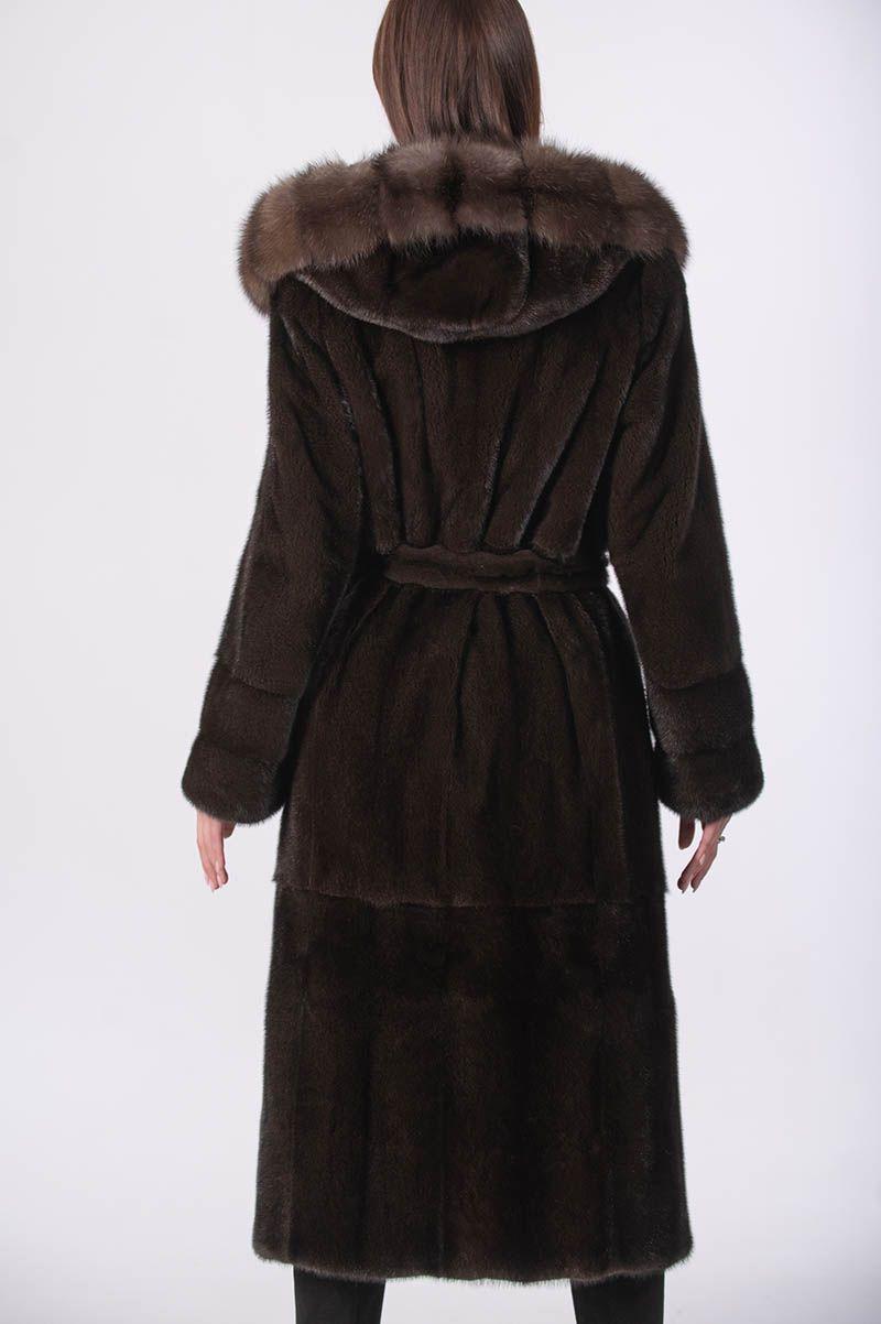 Норковая шуба с капюшоном из соболя фото