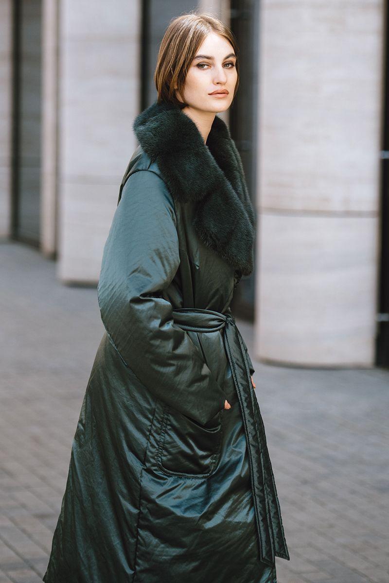 Пальто из плащевой ткани с норкой фото