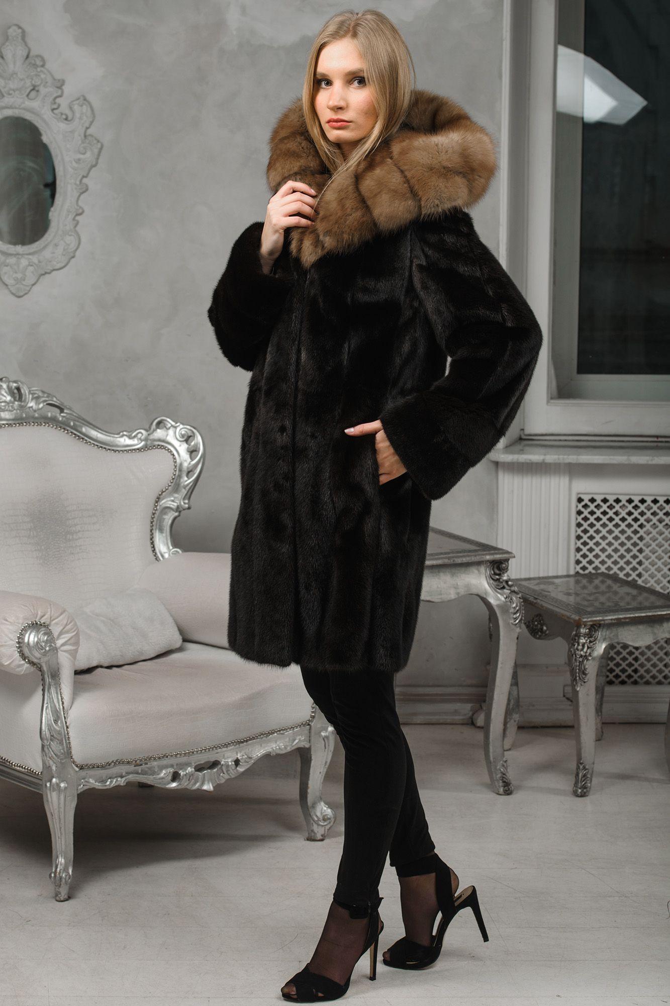 Шуба из норки с куницей фото