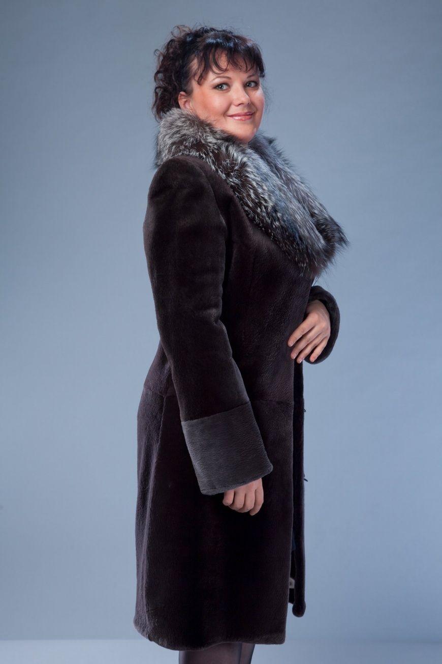 Пальто из бобра с чернобурой лисой фото