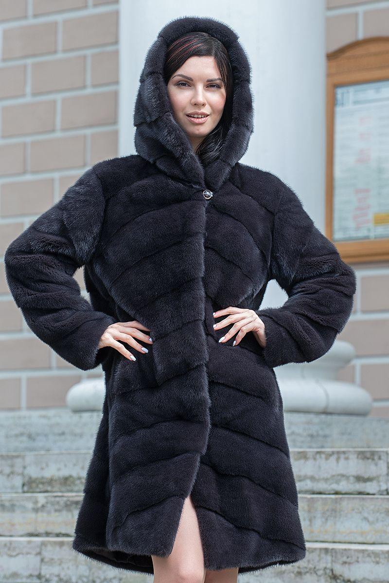 Норковая шуба с капюшоном фото