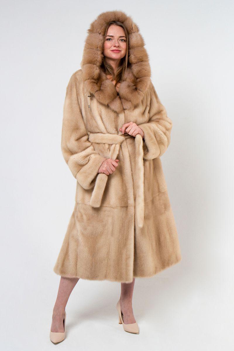 Норковая шуба с капюшоном из куницы фото