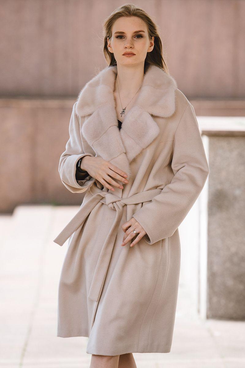 Пальто из кашемира с норкой фото