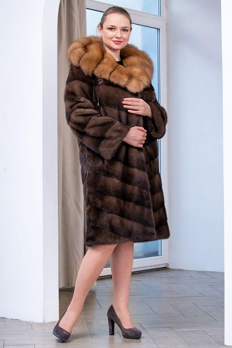 Норковая шуба с воротником из куницы фото