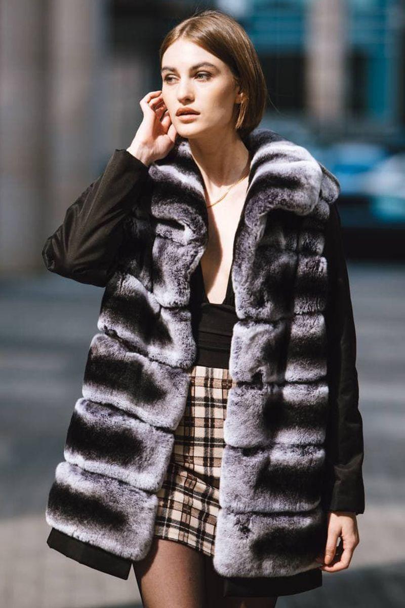 Куртка  из меха кролика с тканью фото