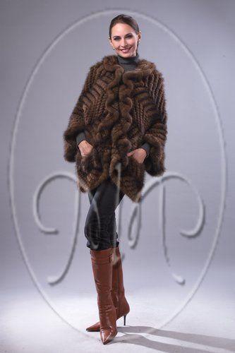Вязаная накидка из норки фото