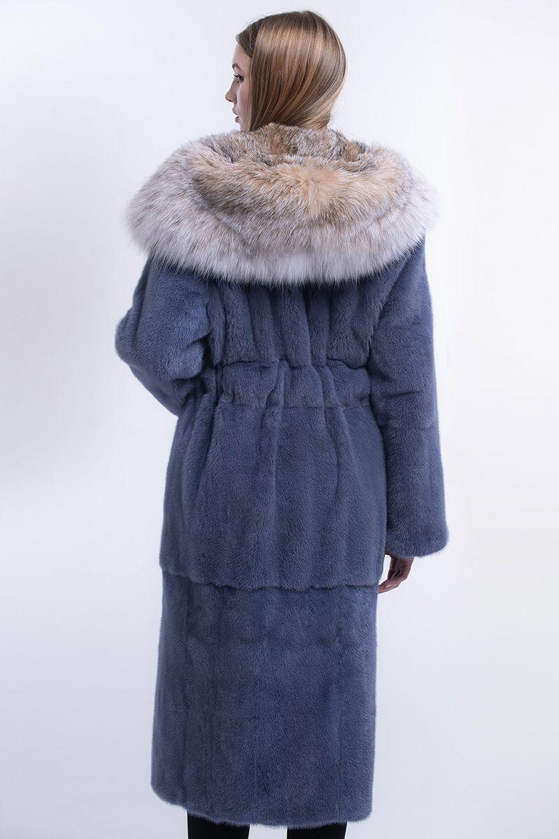 Норковая шуба с капюшоном из рыси фото