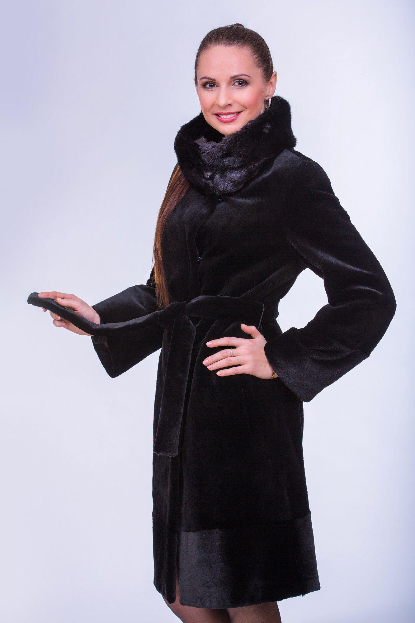 Бобровая шуба с воротником из норки фото