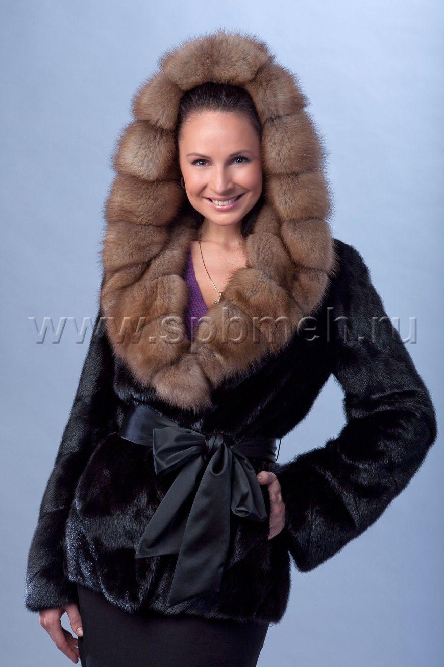 Куртка из норки с капюшоном из куницы фото