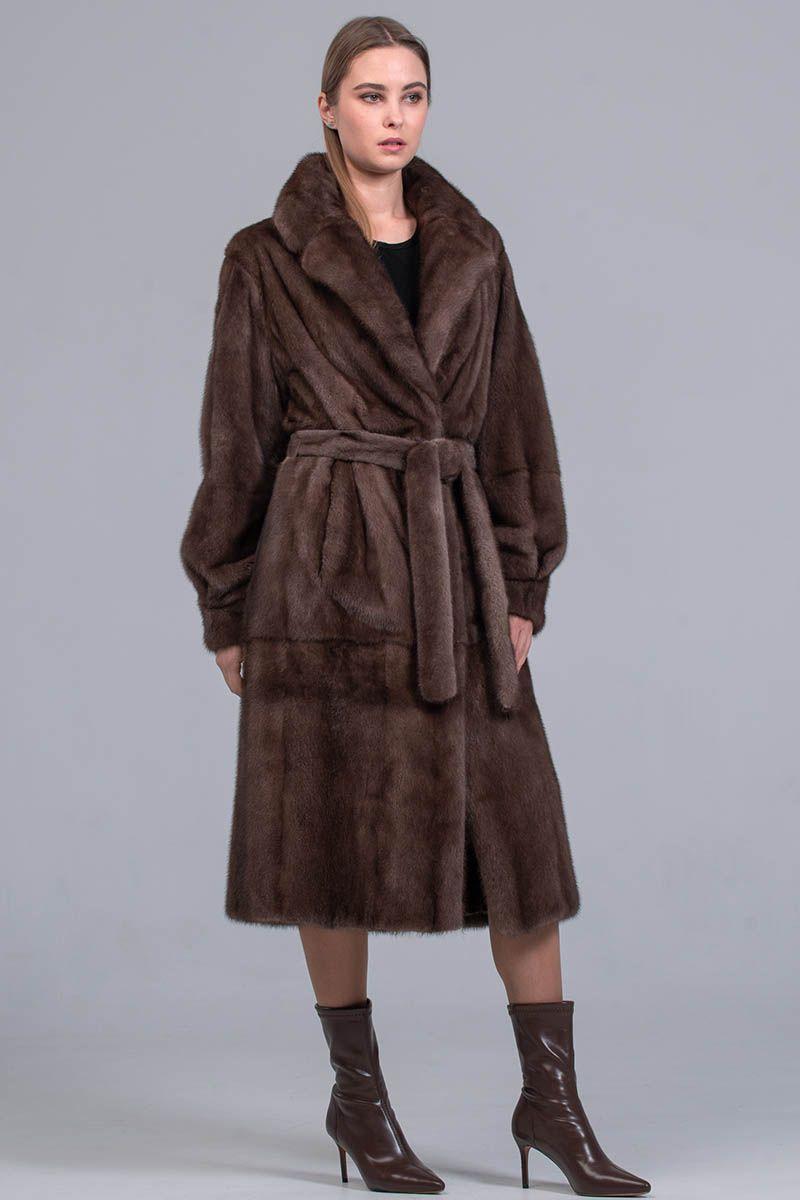 Норковое пальто с английским воротником фото