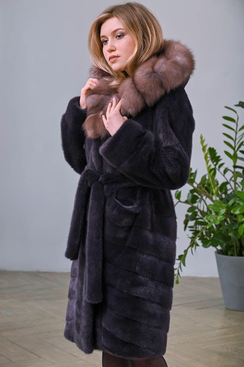 Норковая шуба с капюшоном из куницы фото
