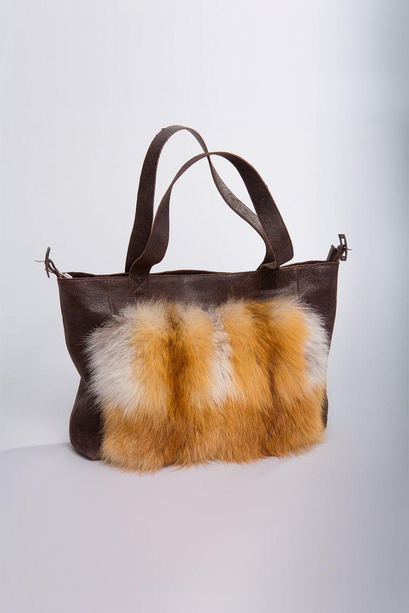 Сумка из натуральной кожи с отделкой из лисы фото