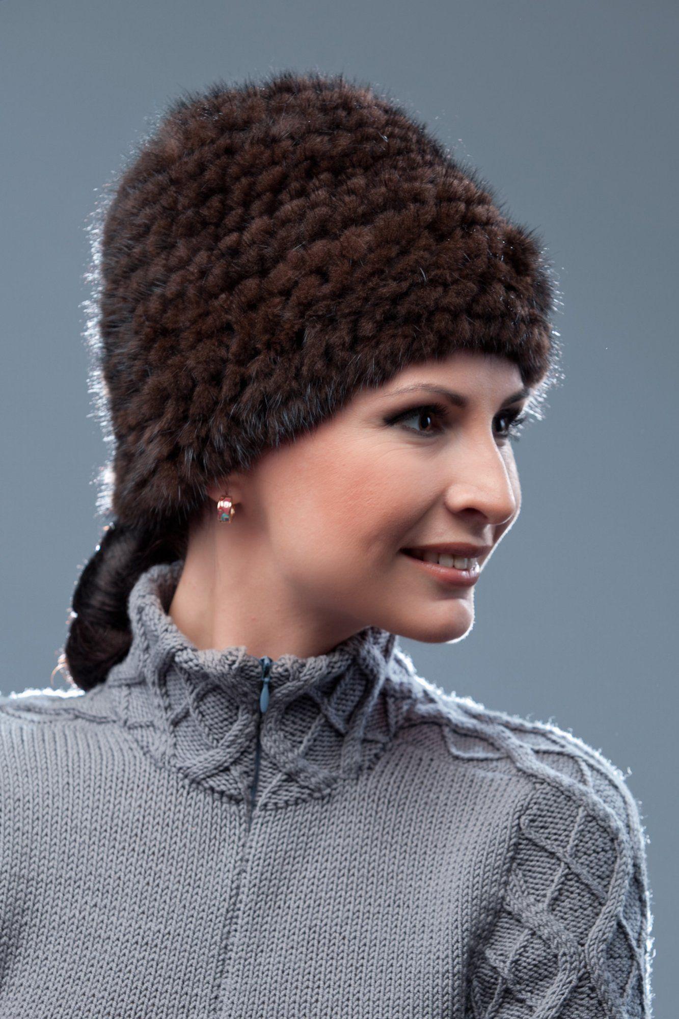 Головной убор вязаный из норки фото