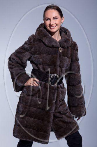 Шуба из норки с капюшоном фото