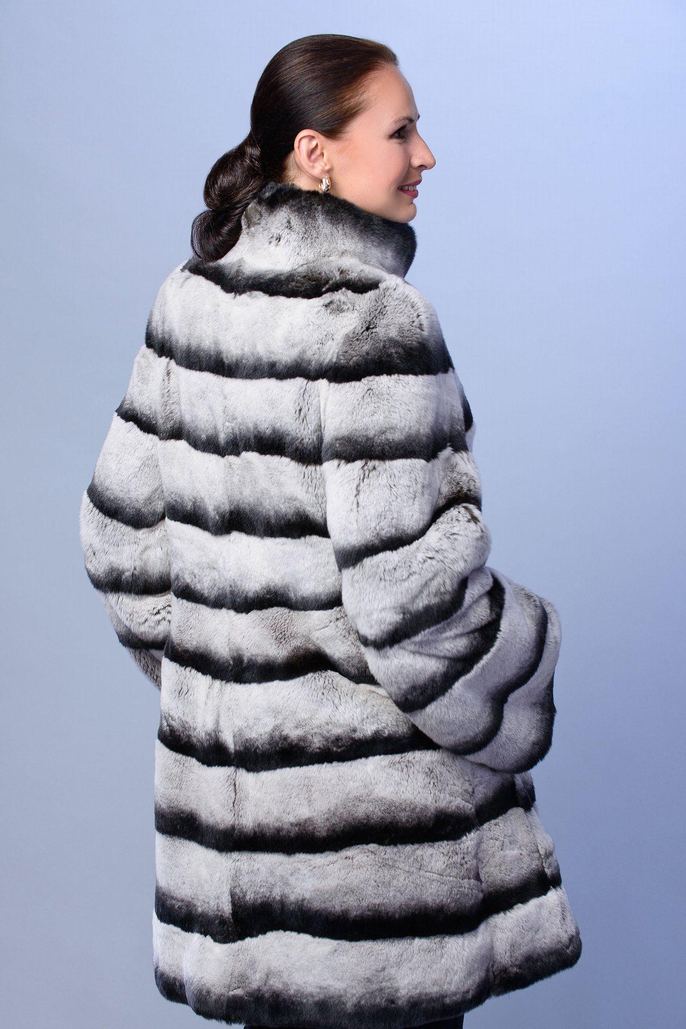 Пальто из шиншиллового кролика с воротником стойка фото