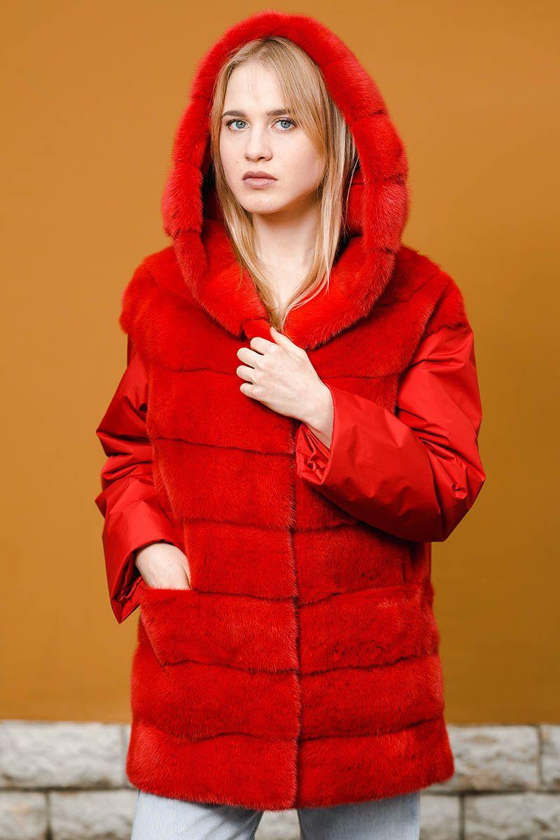 Куртка из норки с элементы из ткани фото