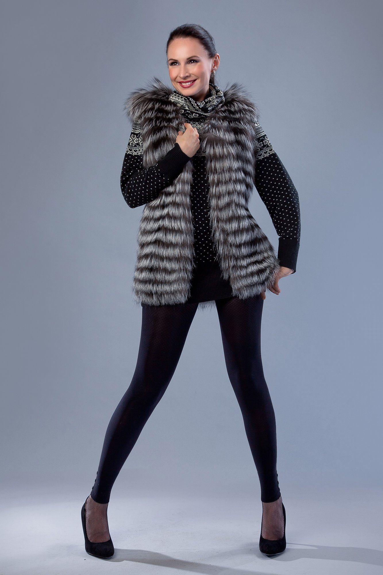 Жилет из чернобурой лисы фото
