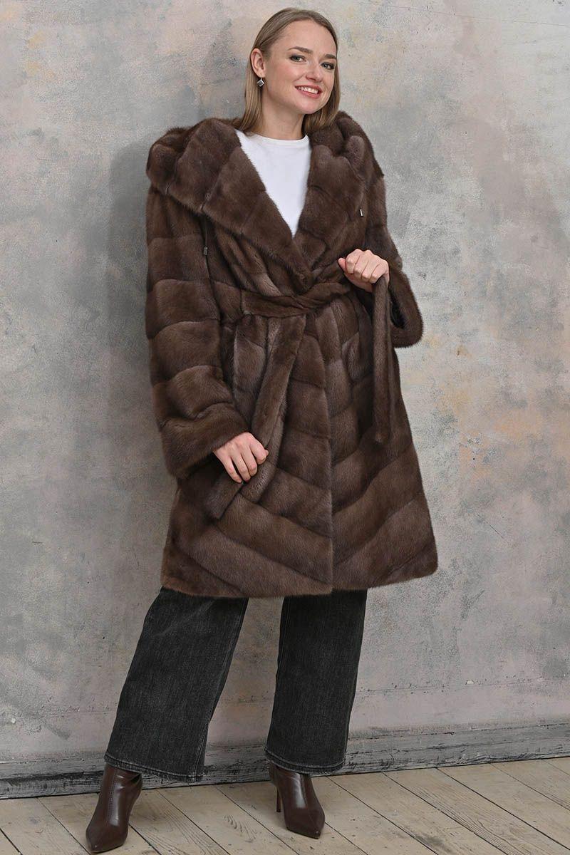 Шуба из норки с капюшоном фото