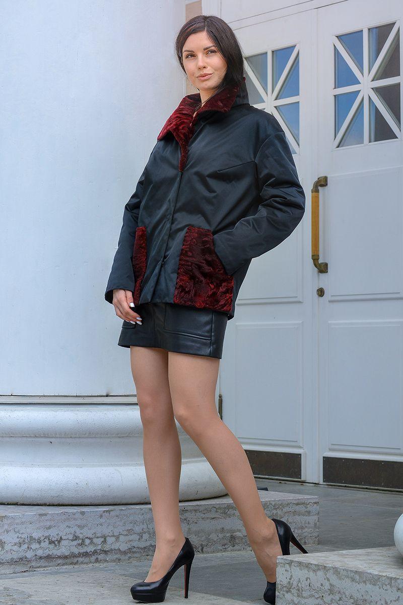 Куртка из плащевой ткани с каракульчой фото