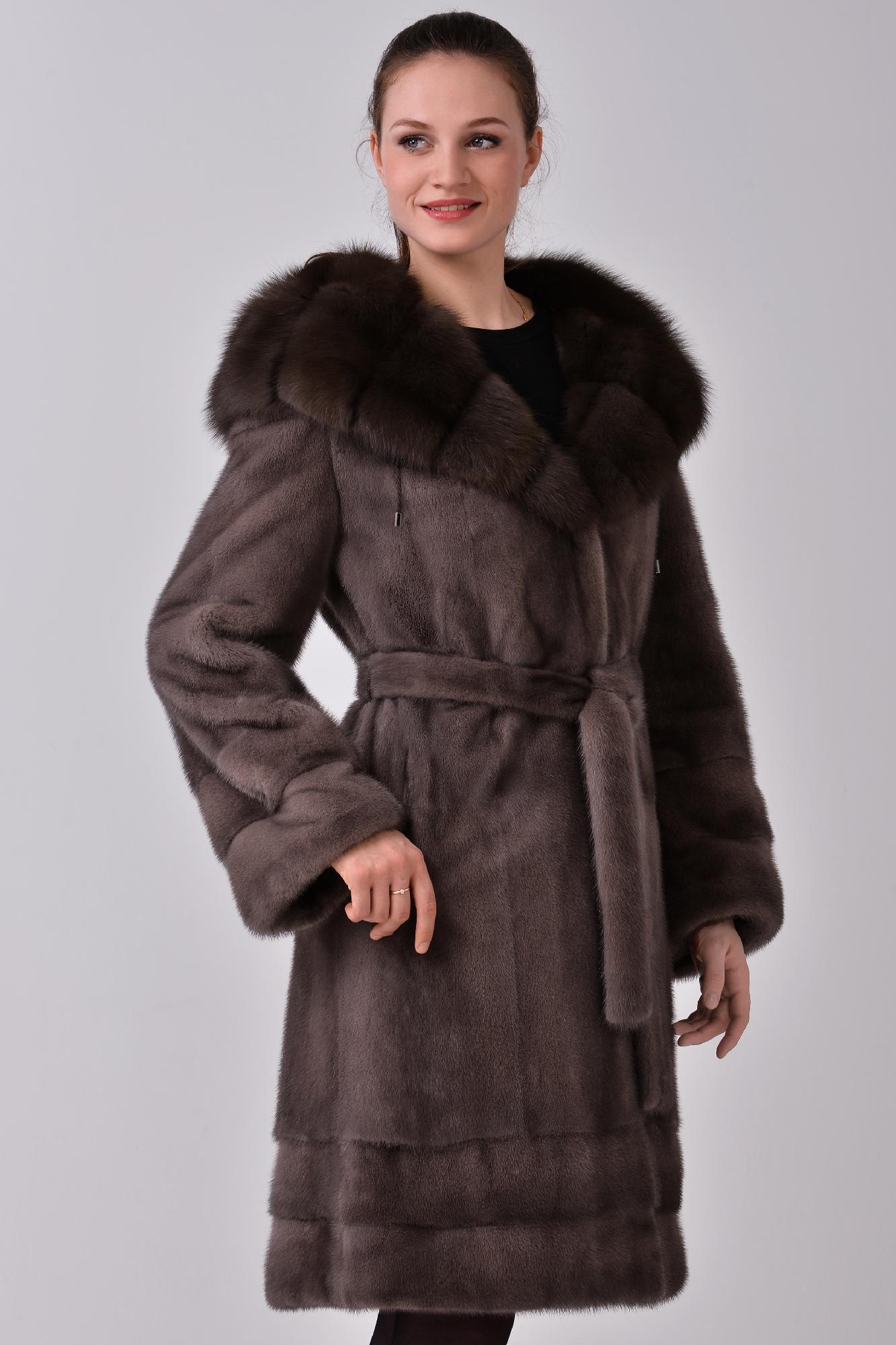 Норковая шуба с капюшоном из куницы фото