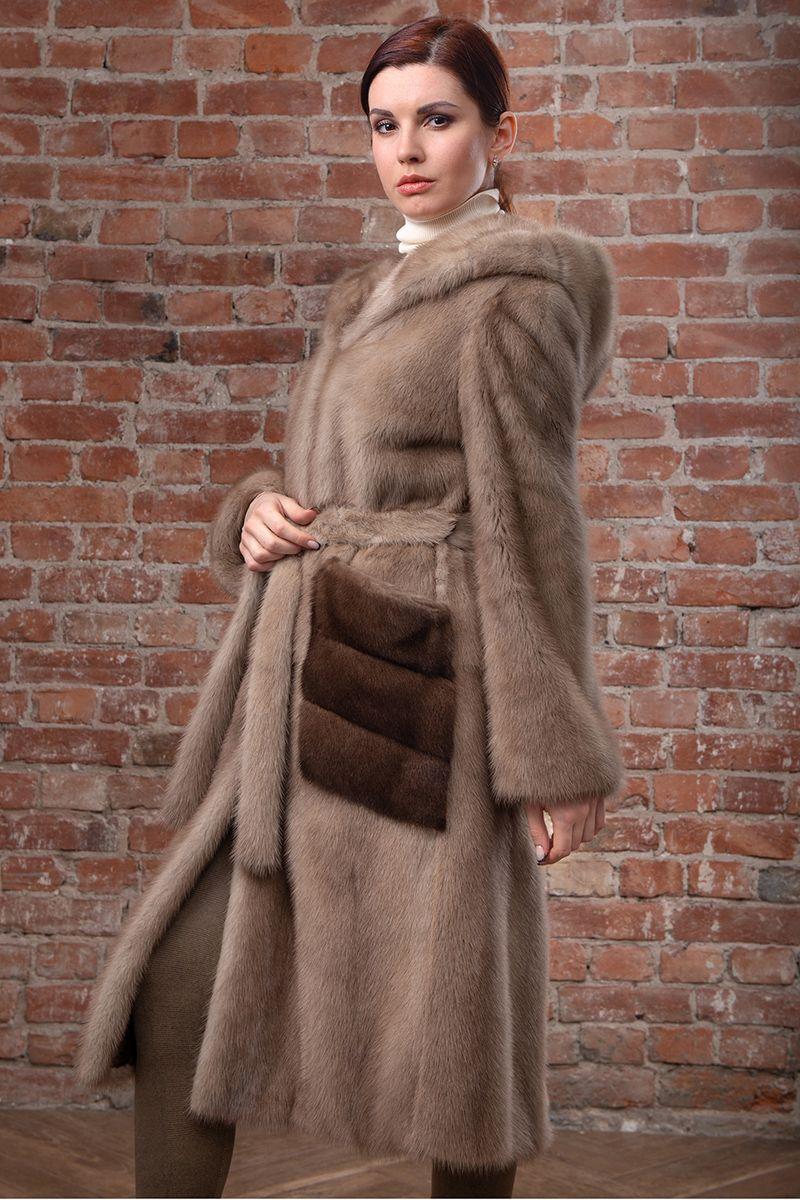 Норковая шуба с капюшоном фото