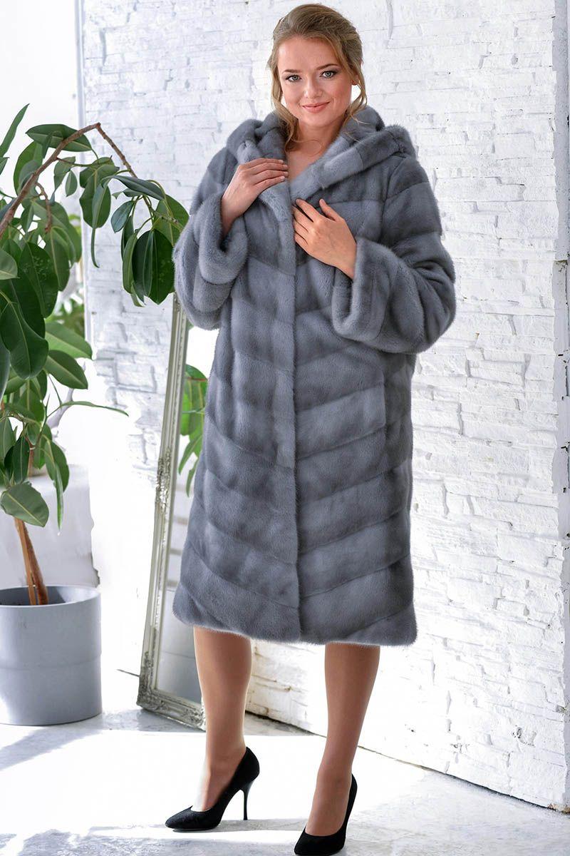 Шуба из меха норки с капюшоном фото