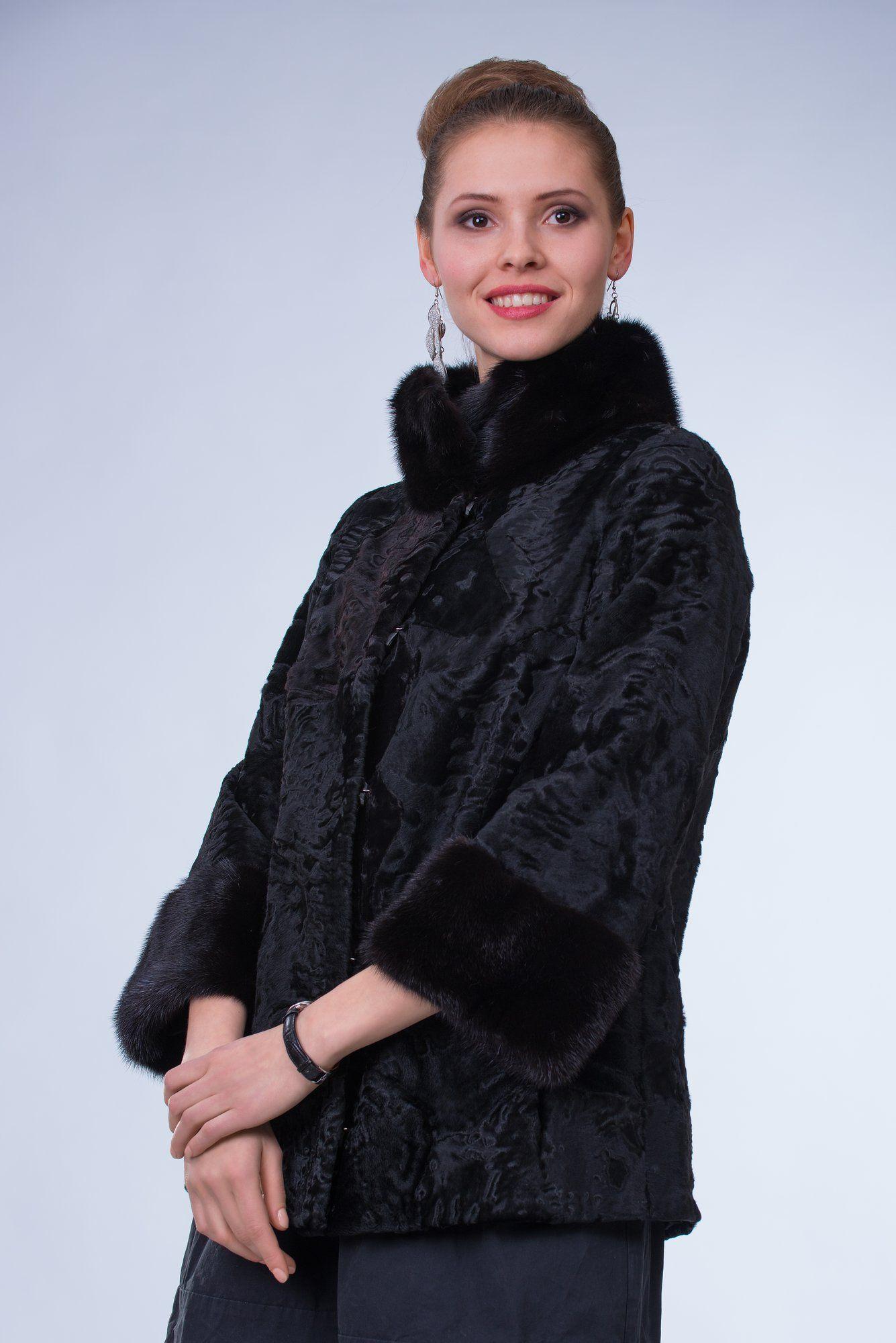 Куртка из каракульчи с отделкой из норки фото