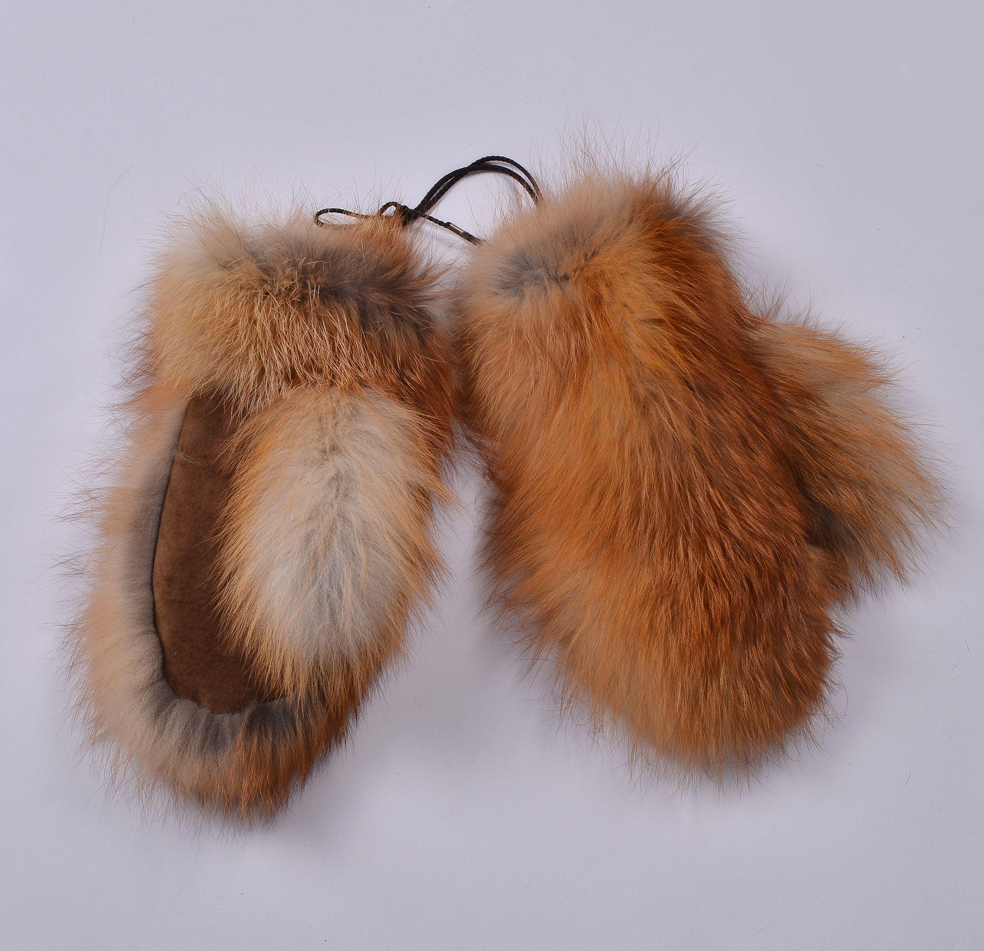 Варежки из меха лисы с замшей фото