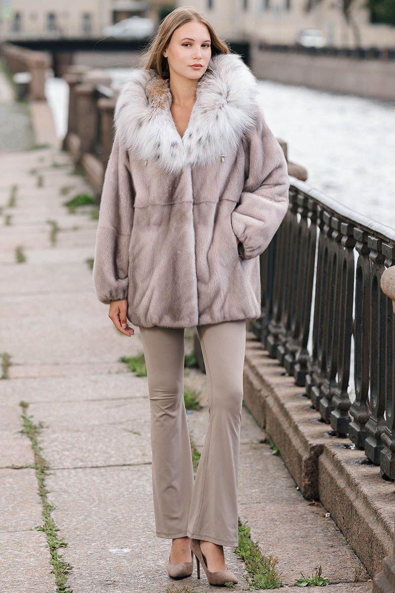 Норковая шуба с капюшоном из рыси фото