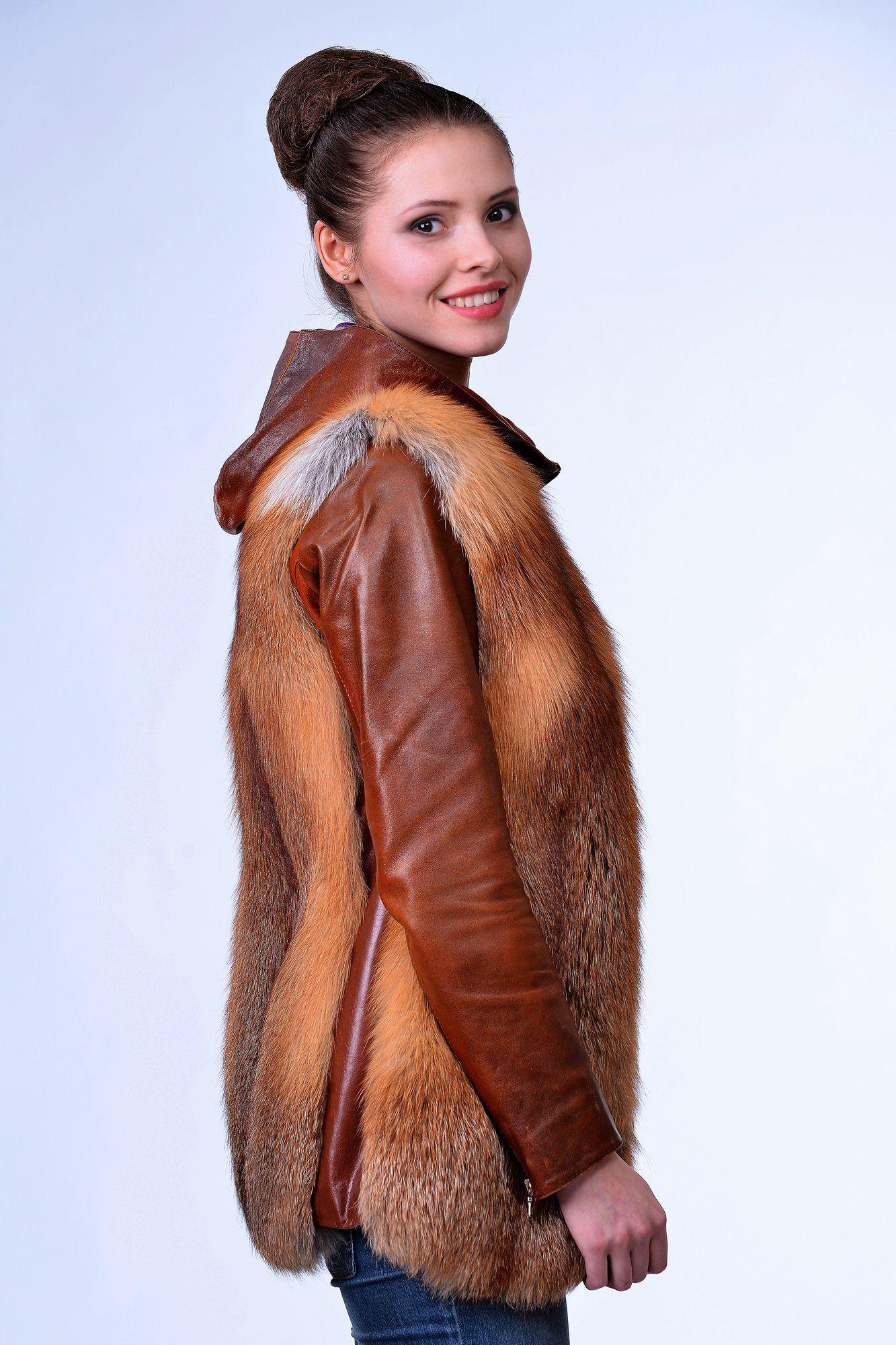 Шуба из рыжей лисы фото