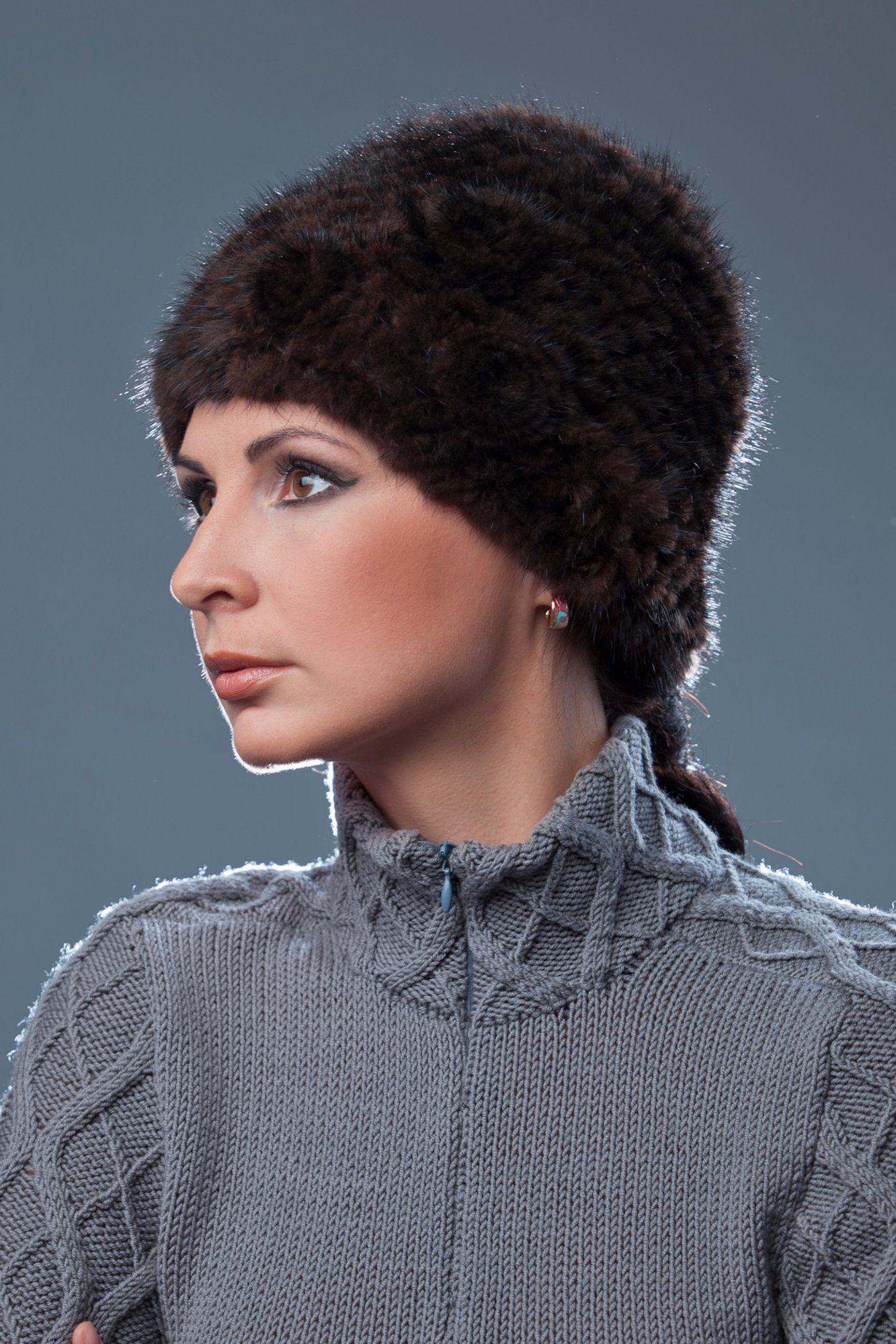 Головной убор вязаный из норки фото