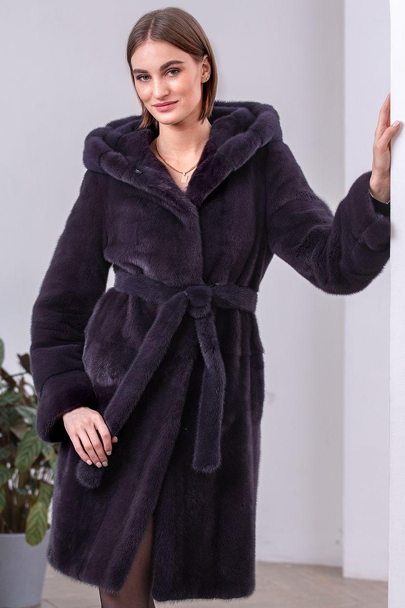 Норковая шуба с капюшоном фото
