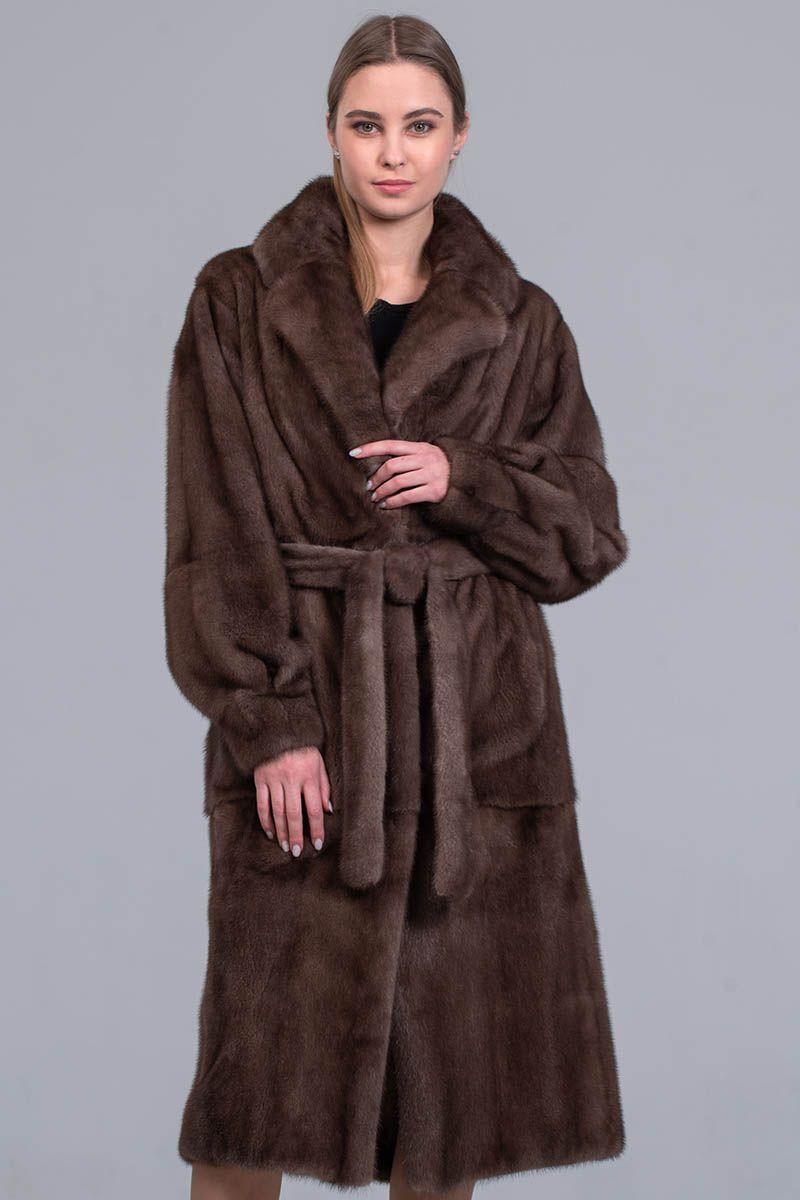 Норковое пальто с английским воротником фото