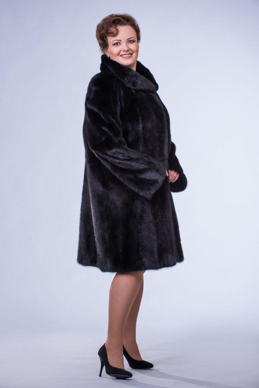 Пальто женское из меха норки с воротником фото
