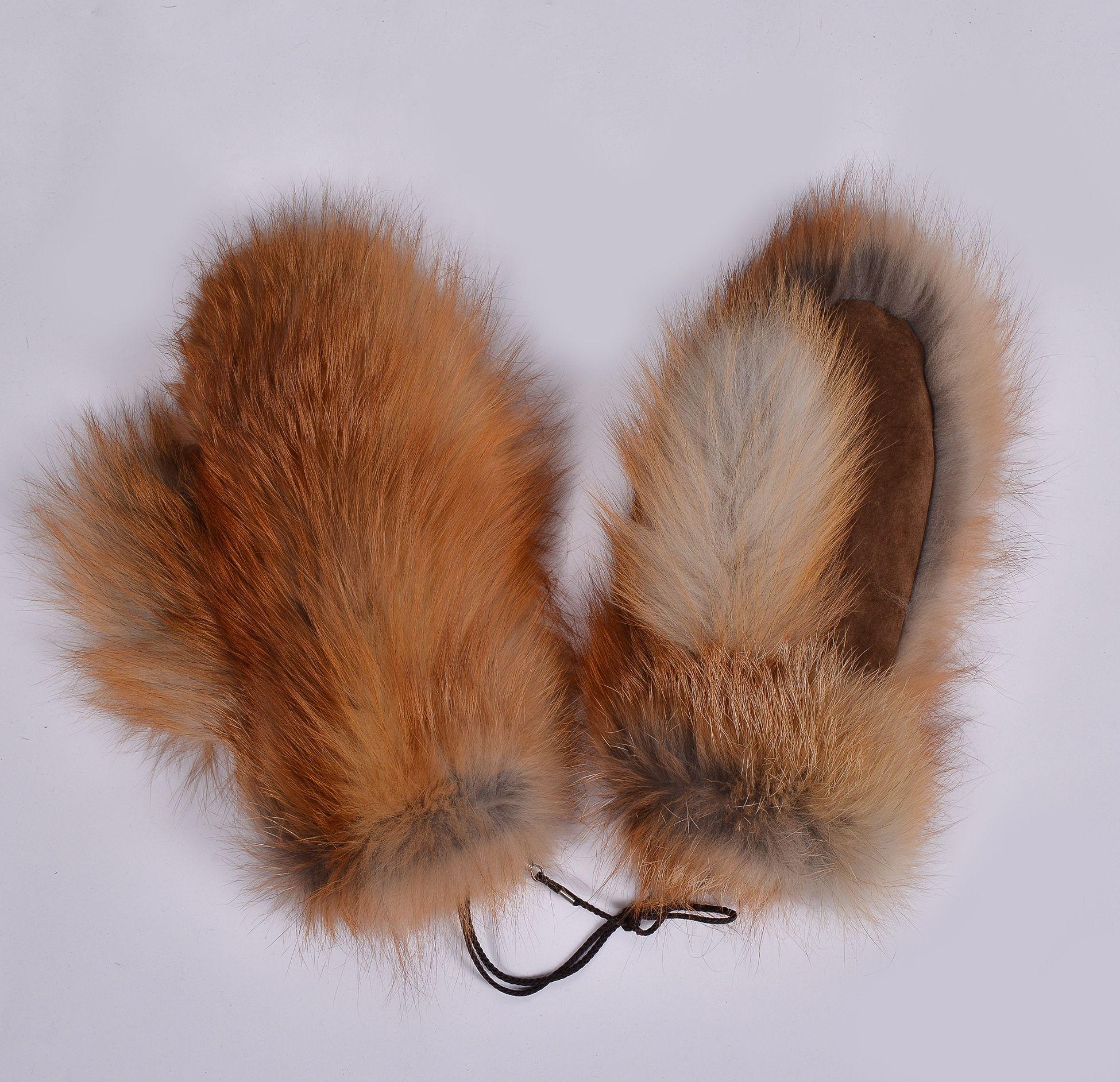 Варежки из меха лисы с замшей фото