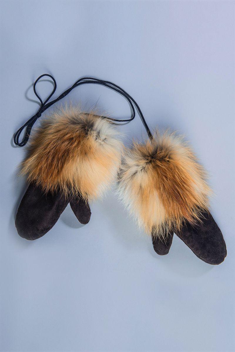 Меховые рукавицы с опушкой из лисы фото