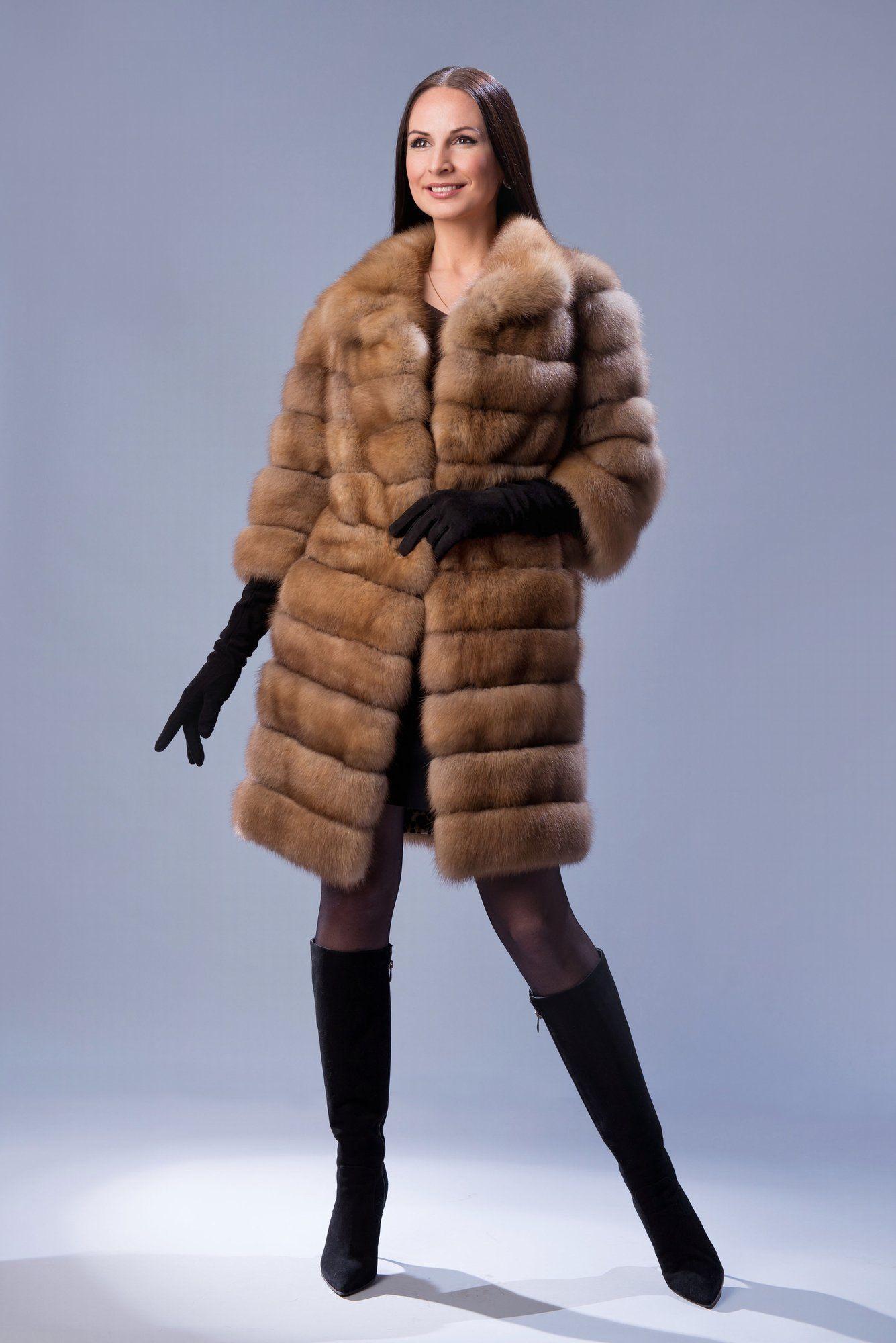 Шуба из куницы с рукавом 3/4 фото