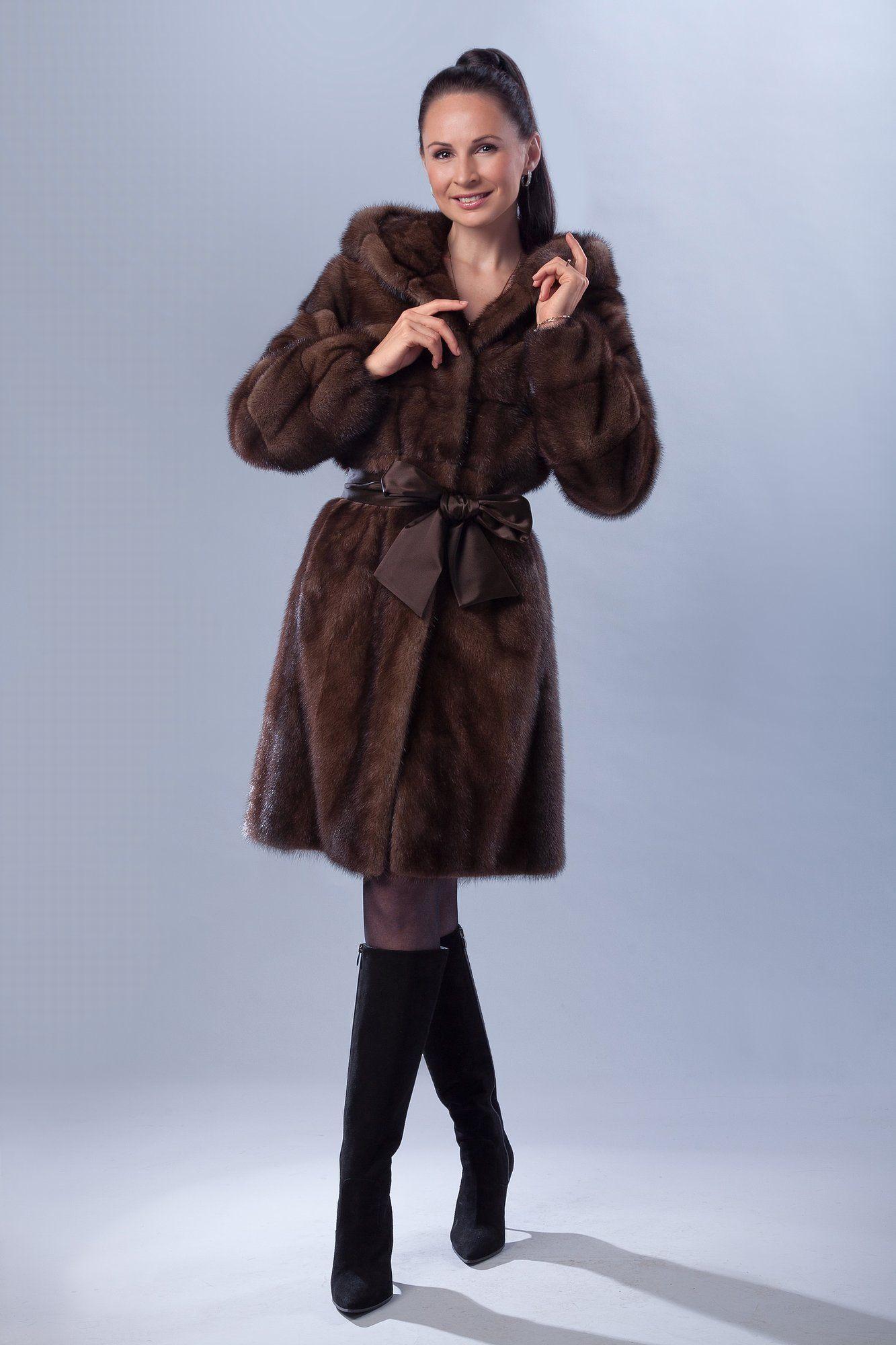 Норковая шуба с капюшоном фото