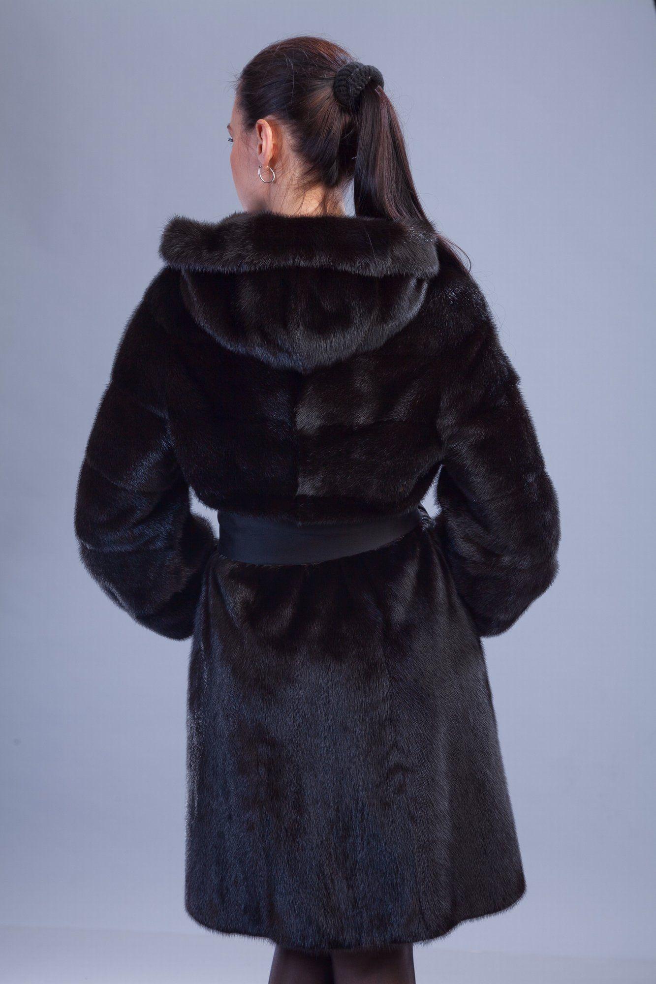 Норковая шуба с капюшоном фото
