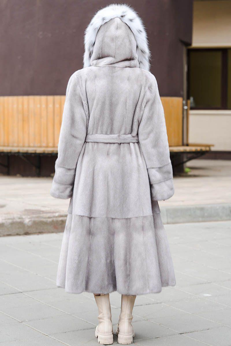 Норковая шуба с капюшоном из рыси фото