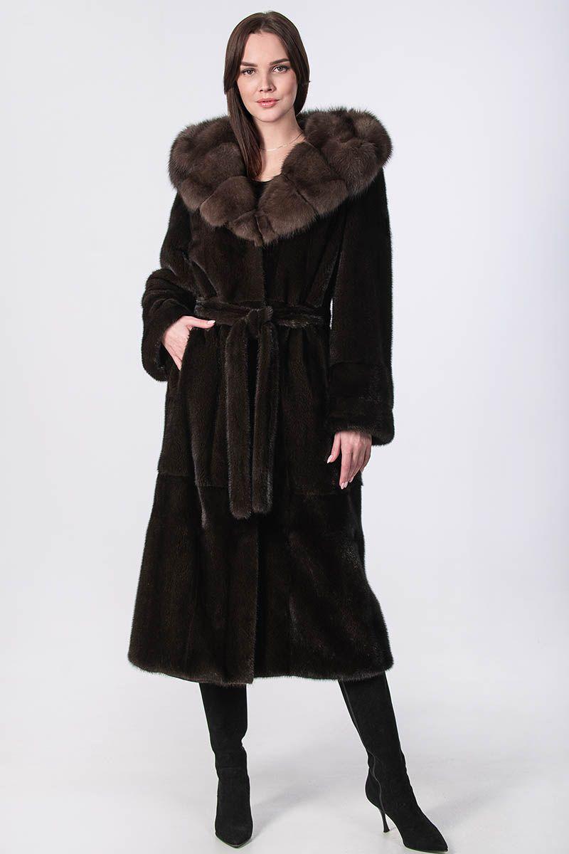 Норковая шуба с капюшоном из соболя фото
