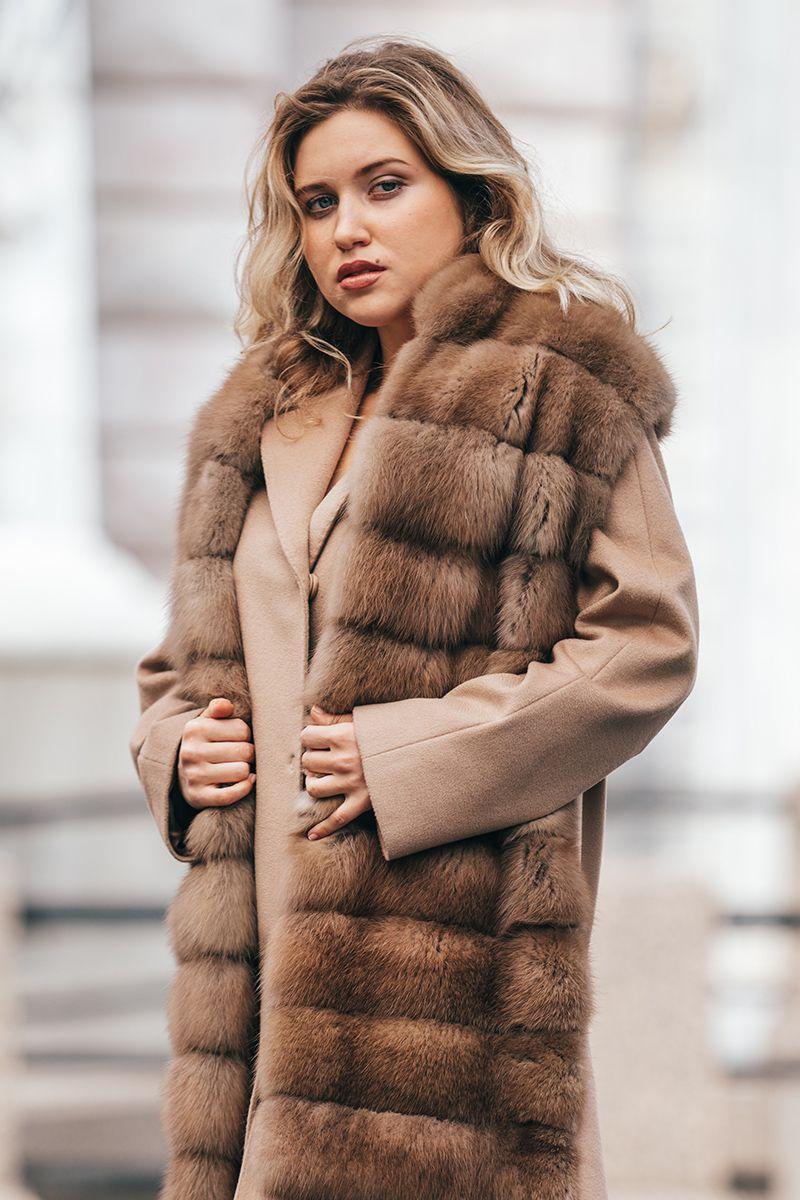 Двойка (жилет из куницы +пальто из кашемира) фото