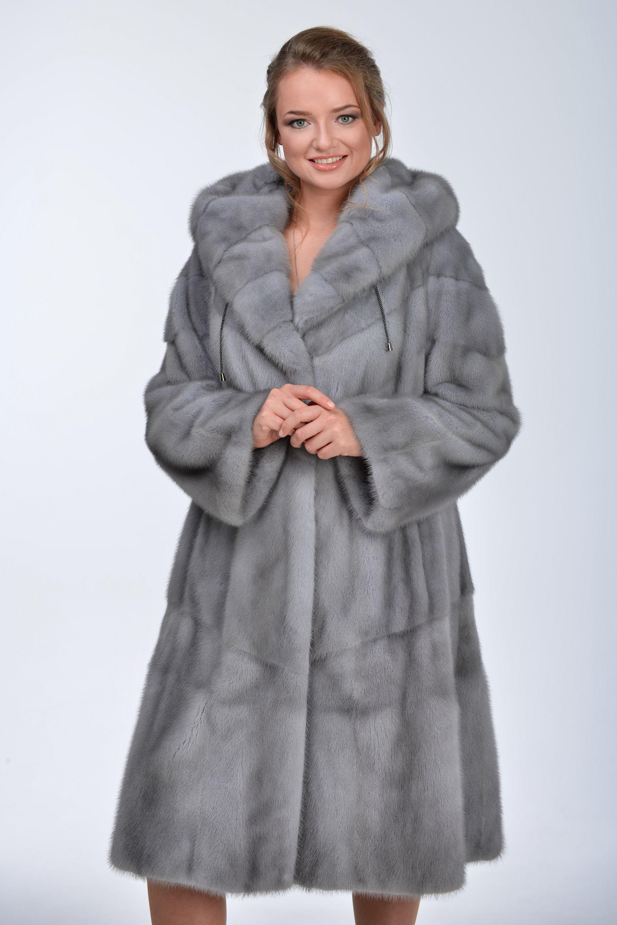 Шуба из норки с капюшоном фото