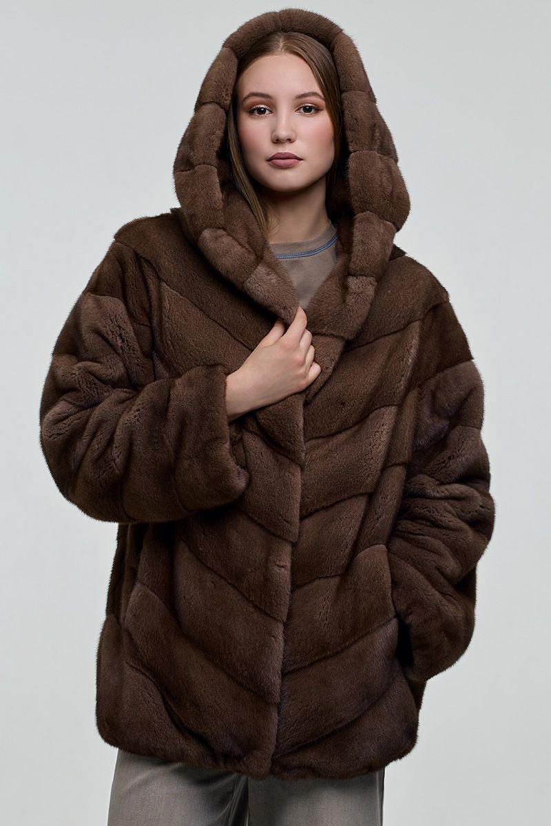 Норковая куртка с капюшоном фото