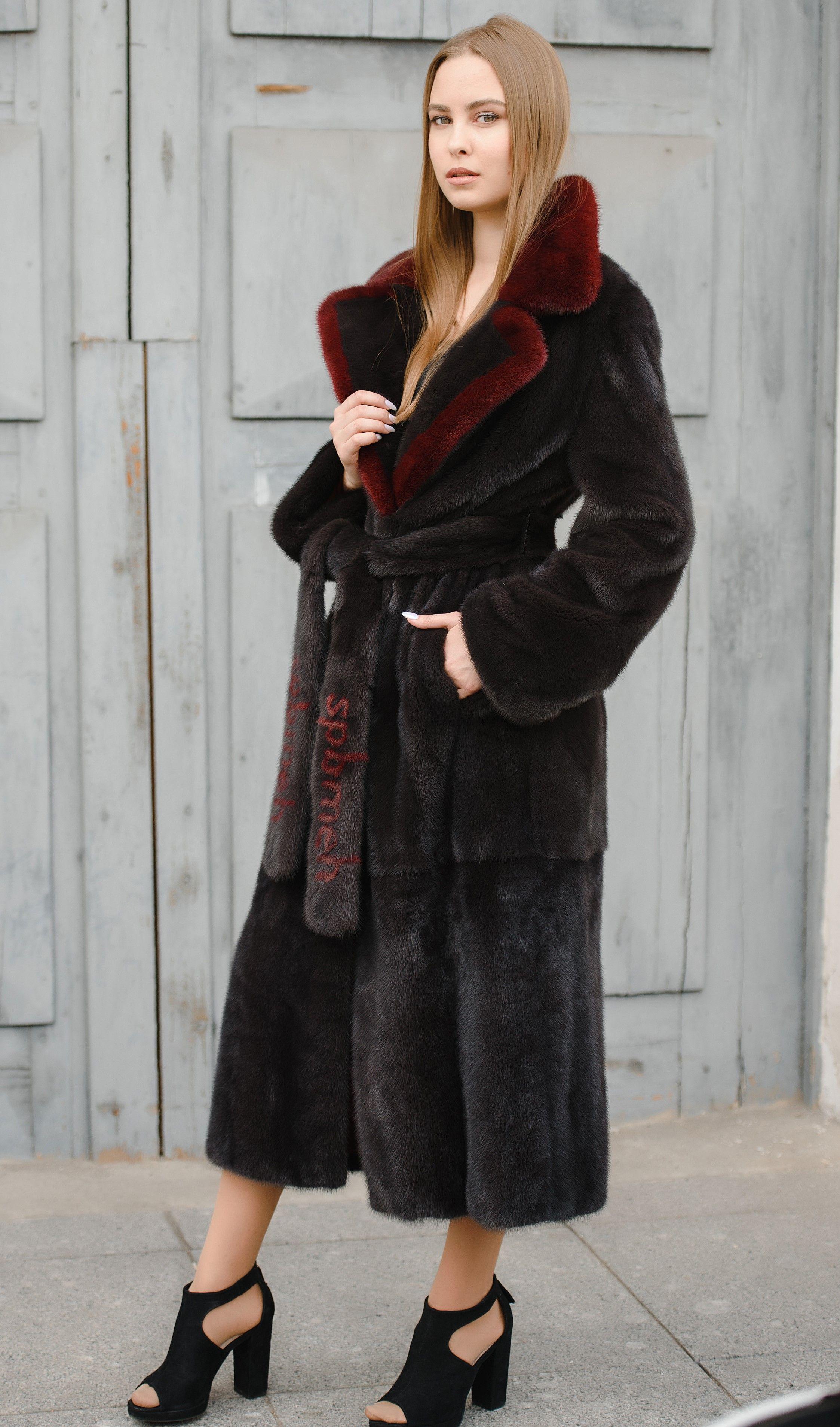 Норковая шуба с английским воротником фото