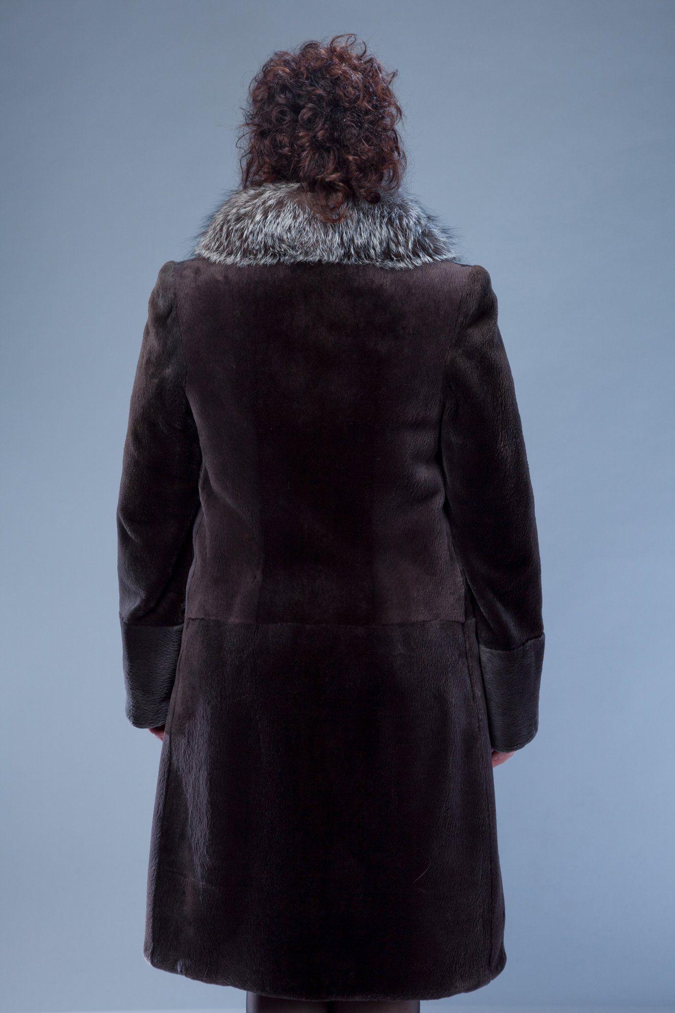 Пальто из бобра с чернобурой лисой фото